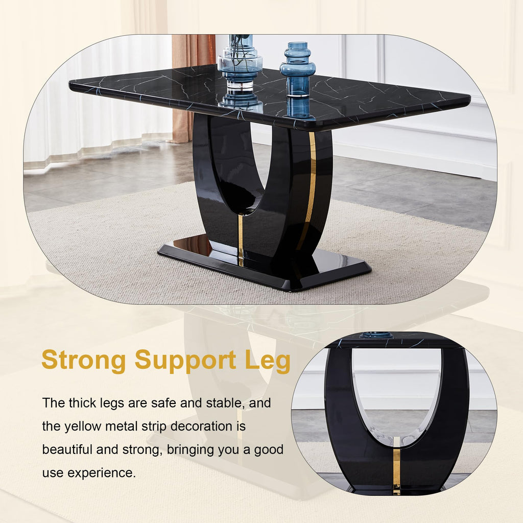 Dining Table Set for 4, Kitchen Table Chairs Set of 4, Modern Dining Room Set with 63 inch Marble Dinner Table PU