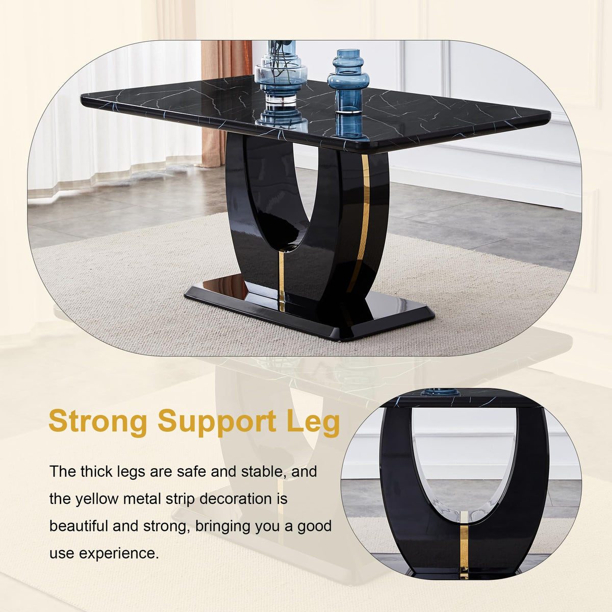Dining Table Set for 4, Kitchen Table Chairs Set of 4, Modern Dining Room Set with 63 inch Marble Dinner Table PU