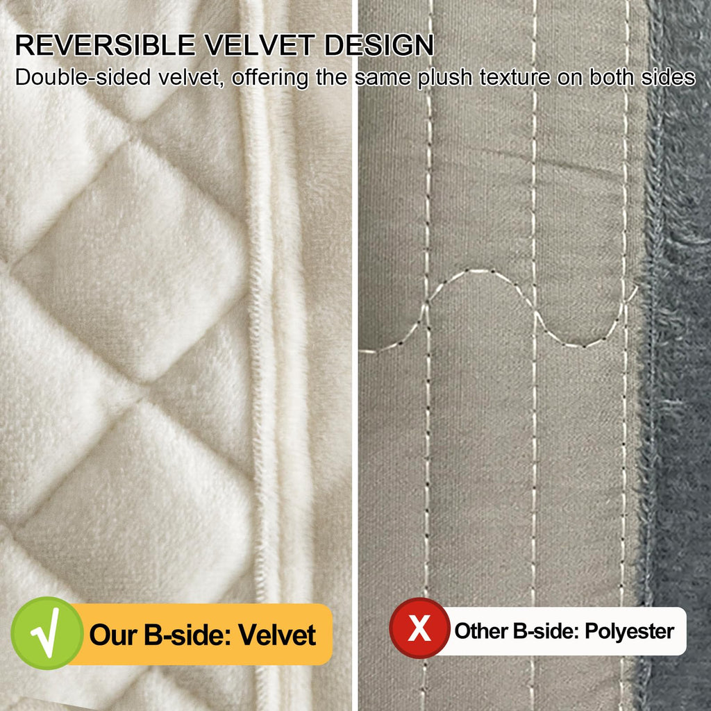Velvet Quilt Set, Ultra Soft 3 Pieces Bedding with 2 Pillow Shams, Lightweight All Seasons Reversible