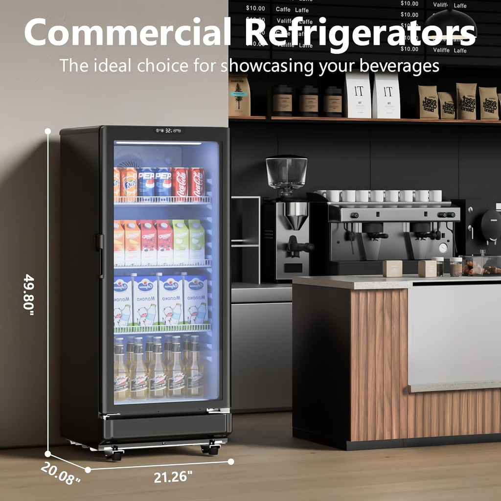 6 Cu.Ft Commercial Refrigerators, Display Fridge with Double-Tempered Glass Door, Beverage Cooler for Bar, Office