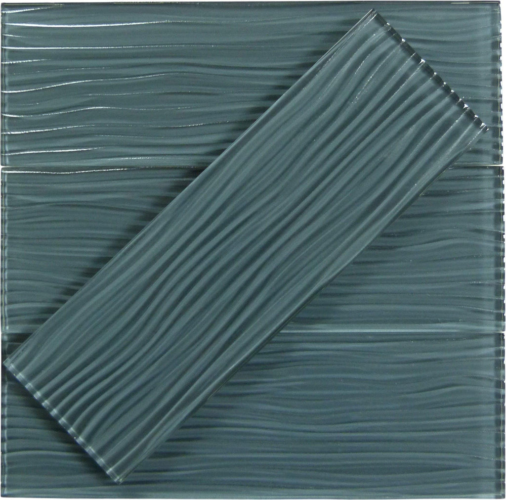 Oasis Tile Eclipse Grey Wave | 4x12 Glossy Glass Subway Tile