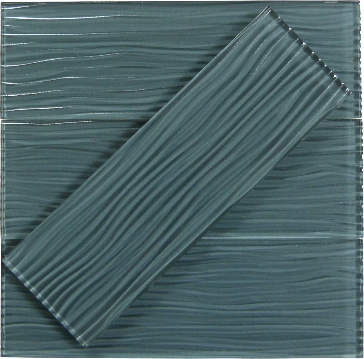 Oasis Tile Eclipse Grey Wave | 4x12 Glossy Glass Subway Tile