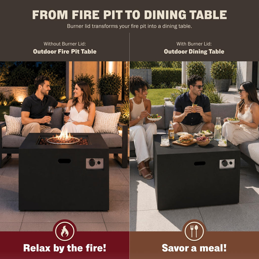 32 Inch Square Propane Fire Pit Table, Black