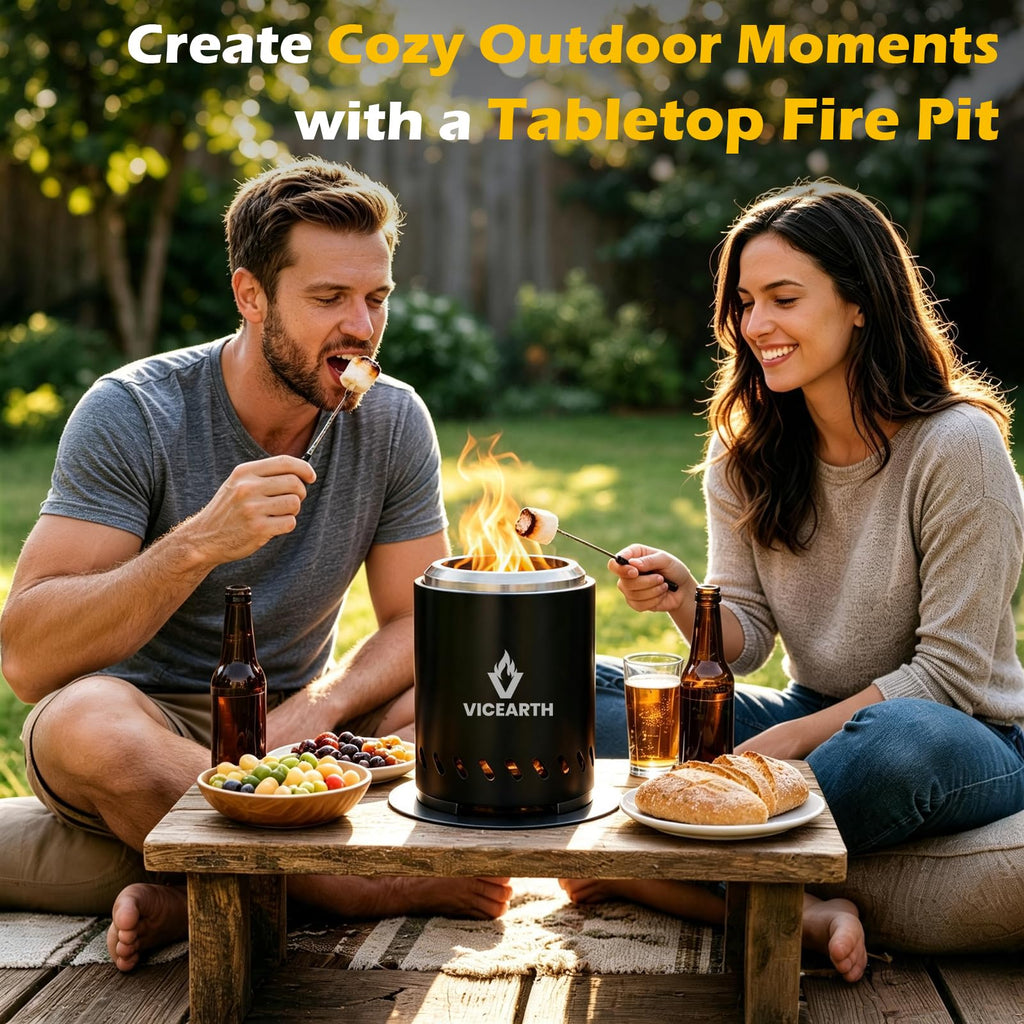 Tabletop Fire Pit Outdoor, Portable Smokeless Mini Firepit, 9.7 × 7.1''