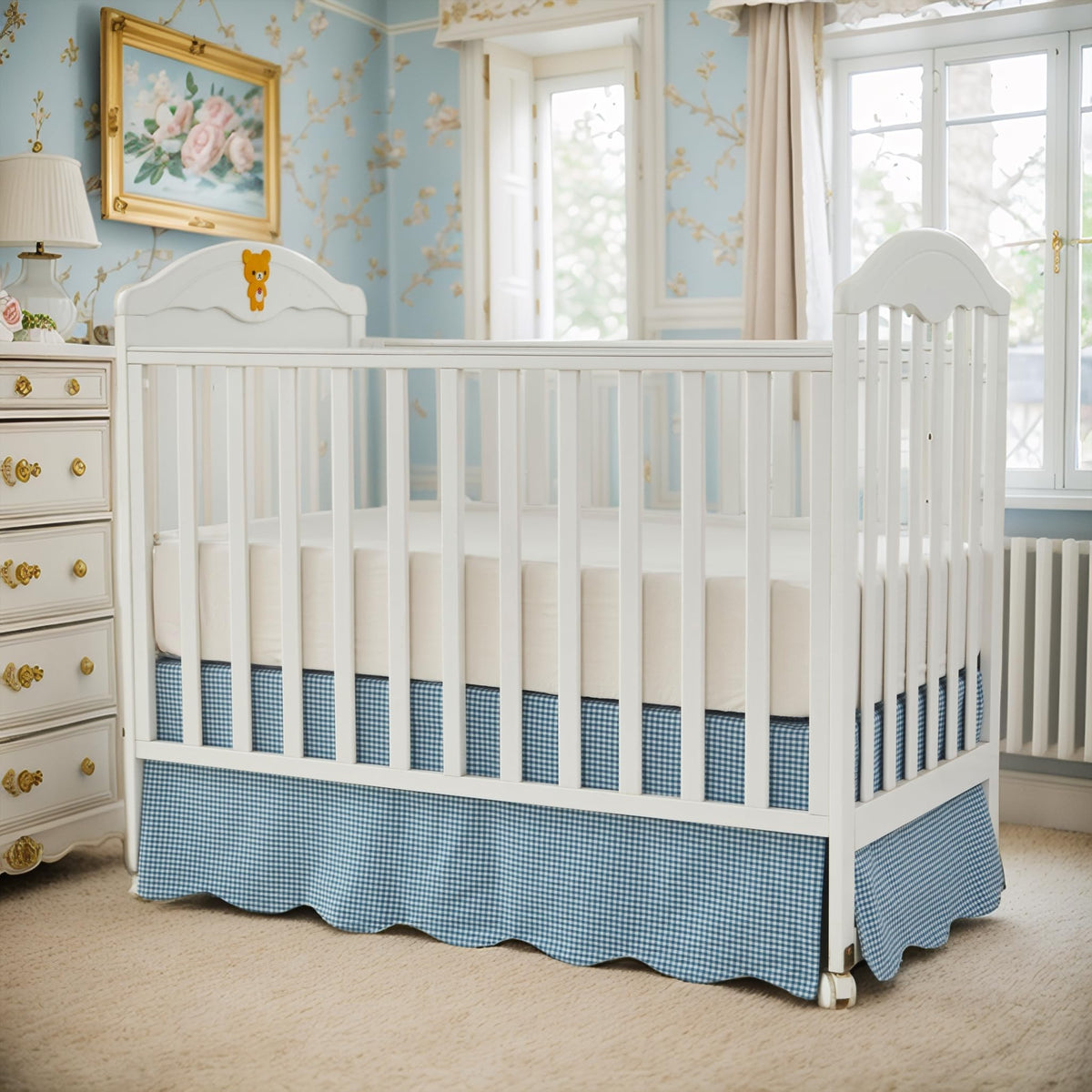 Scallop Edge Cotton Crib Skirt Toddler Bedskirt Baby Nursery Crib Bed Skirt Boho Bohemian Neutral Solid Color