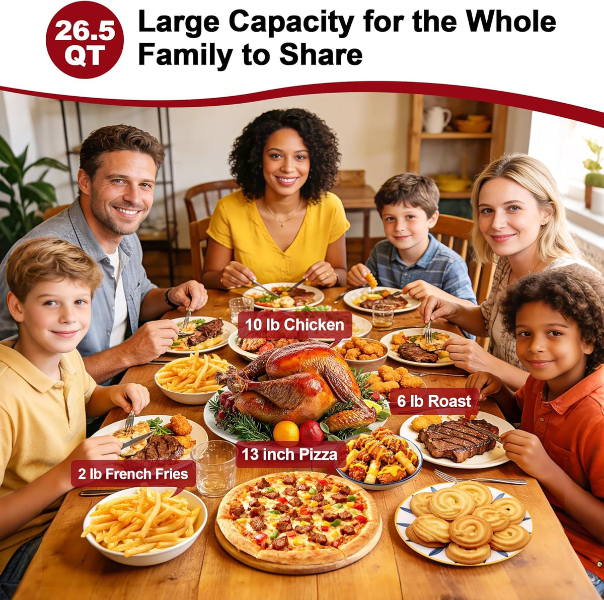 Air Fryer Toaster Oven Combo, 26.5QT Large Capacity with Visible Window, 11-in-1 Countertop Toaster Oven, 85% Less Oil