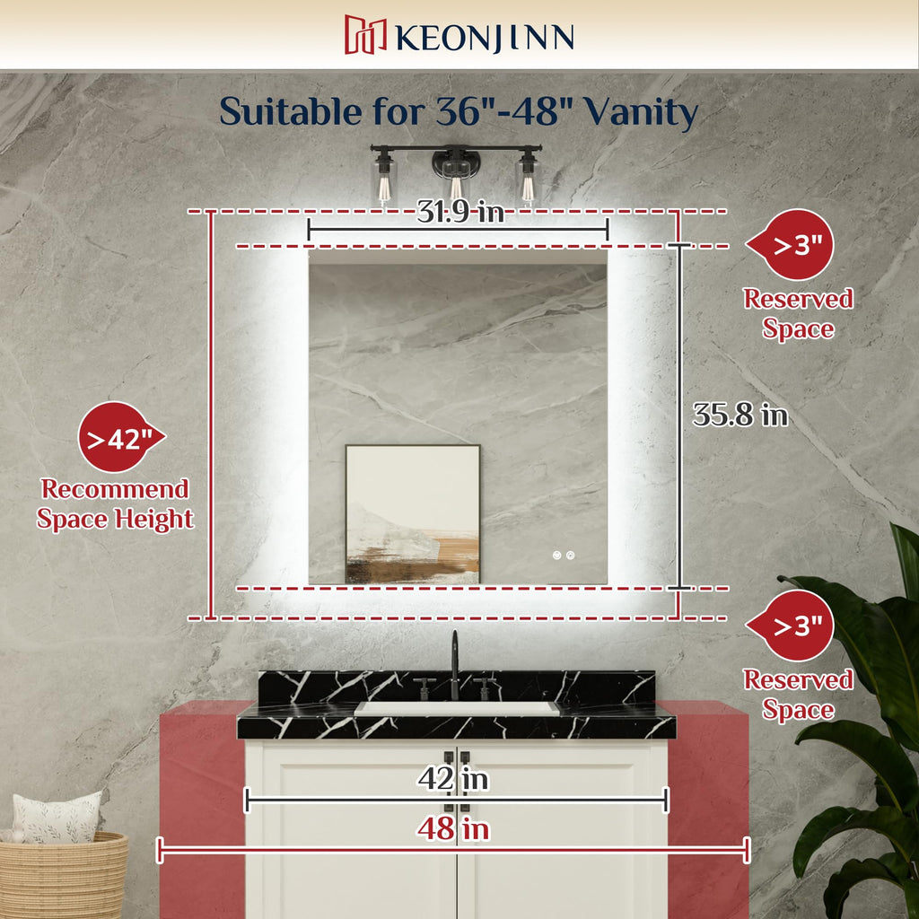 32 x 36 Inch Bathroom Mirror with Lights, Backlit Mirror Dimmable