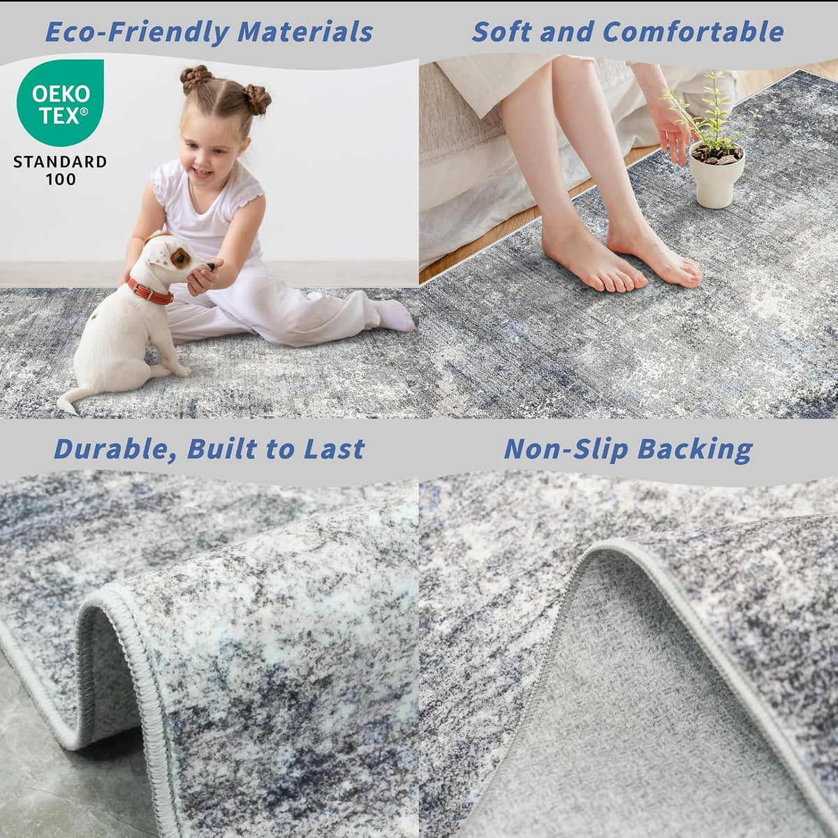 2x10 ft Washable Hallway Runner Rug - Non-Slip Stain-Resistant Low-Pile Long Carpet Runner Entryway Living Room