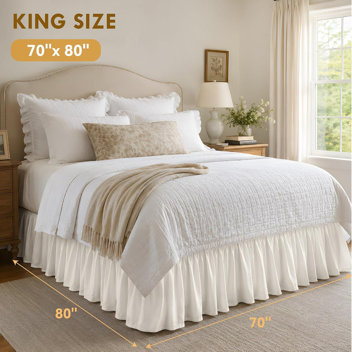Beige King Wrap Around Bed Skirt, 18" Drop, Easy Fit | Easy Fit Design, Soft Microfiber, No-Lift Setup, Hide Bed