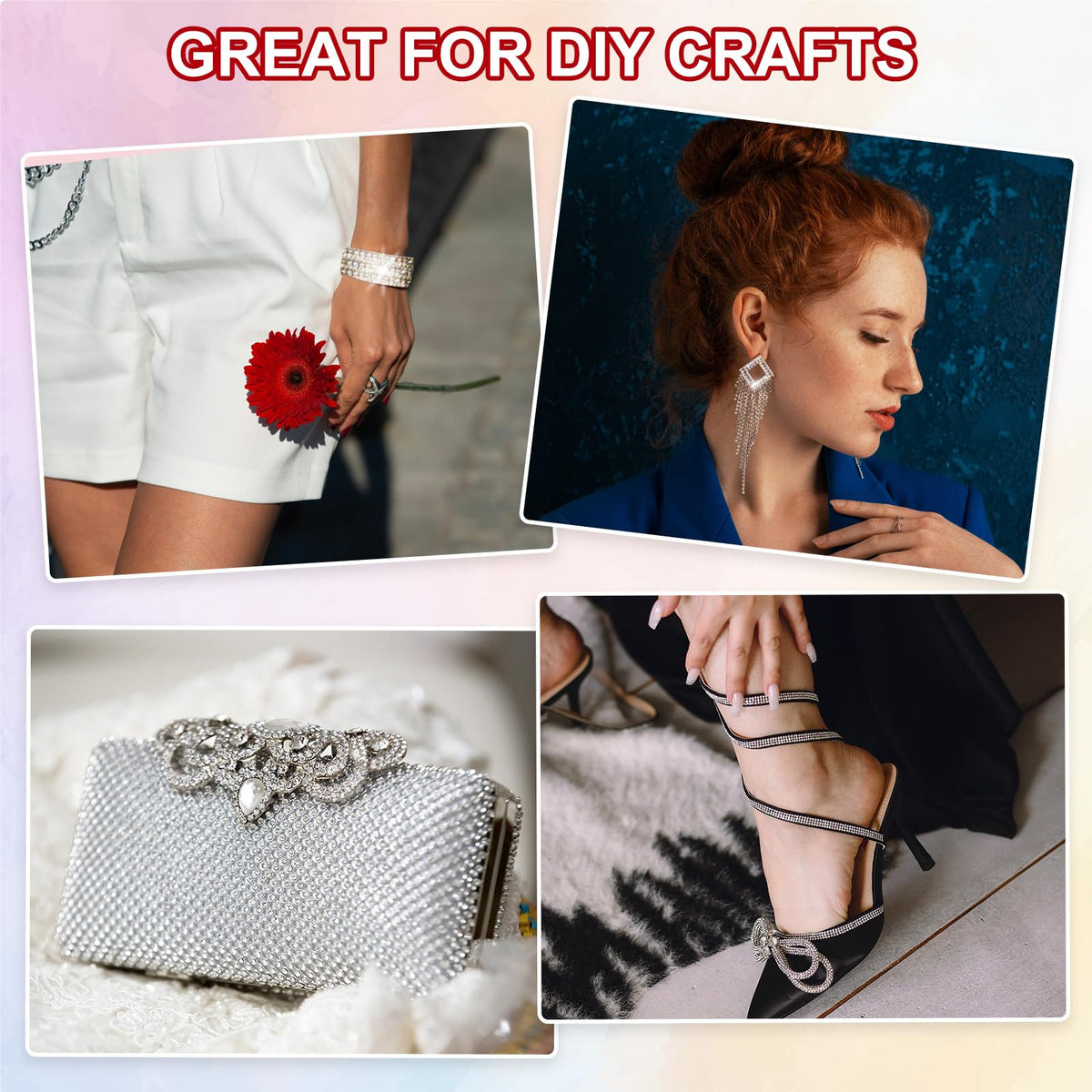 Rhinestone Chain, 3 Rows Crystal Close Chain Bling Sewing Rhinestone Trim Strip for Clothes Wedding Bouquet - 6 Yards