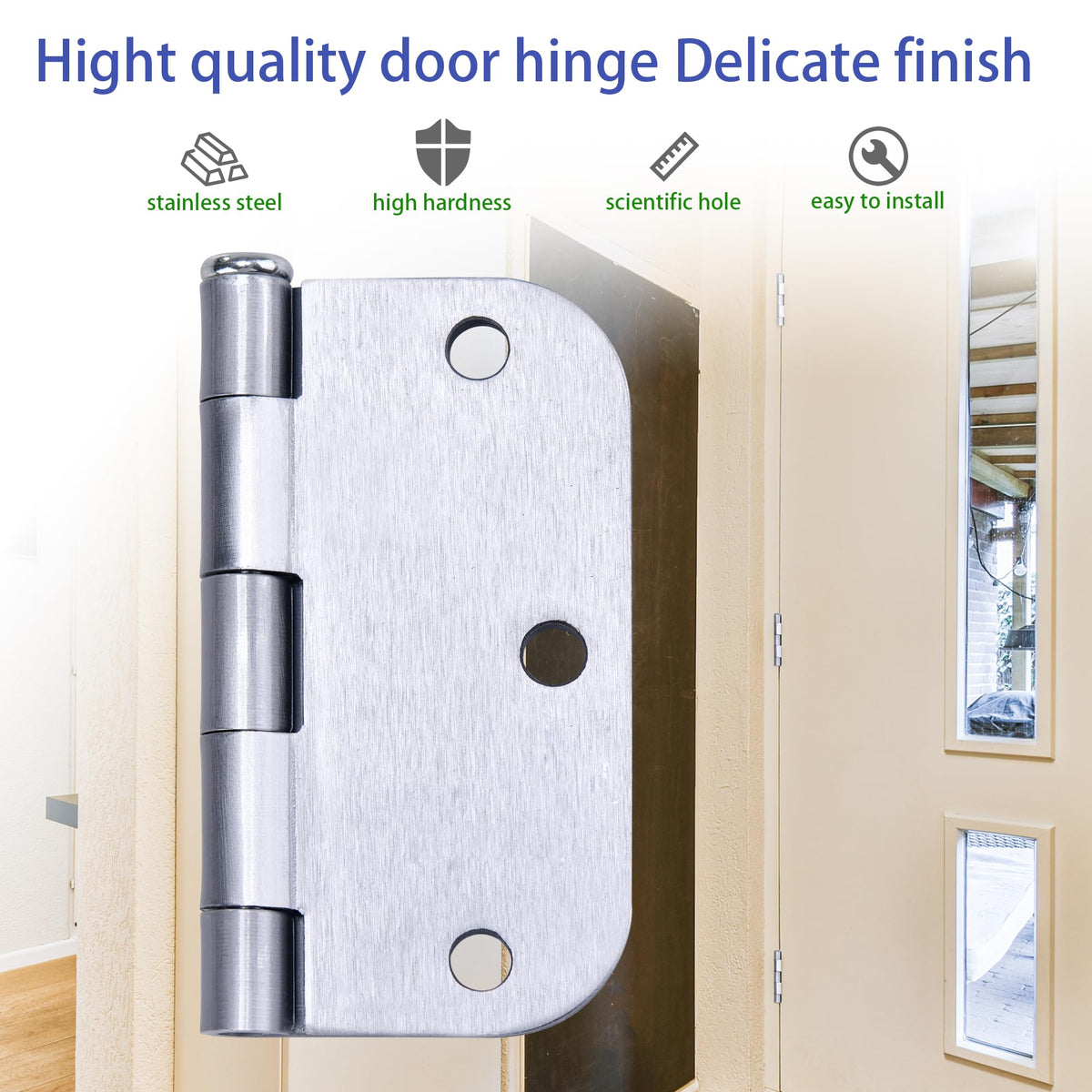 Door Hinge 3 1/2 Inch Interior Door Hinges Satin Chrome 3.5 Inch Interior Hinges 5/8" Radius Flat Iron Hinge 3 1⁄2"x