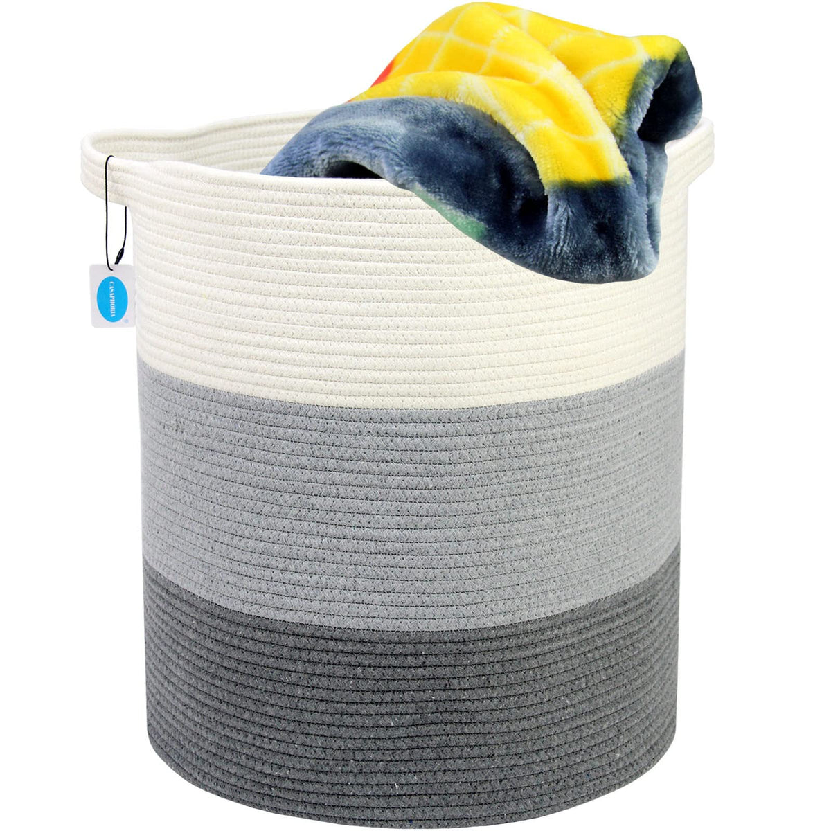 Cotton Rope Storage Basket for Organizing,Round Blanket Basket Living Room,Woven Laundry Basket with Handles