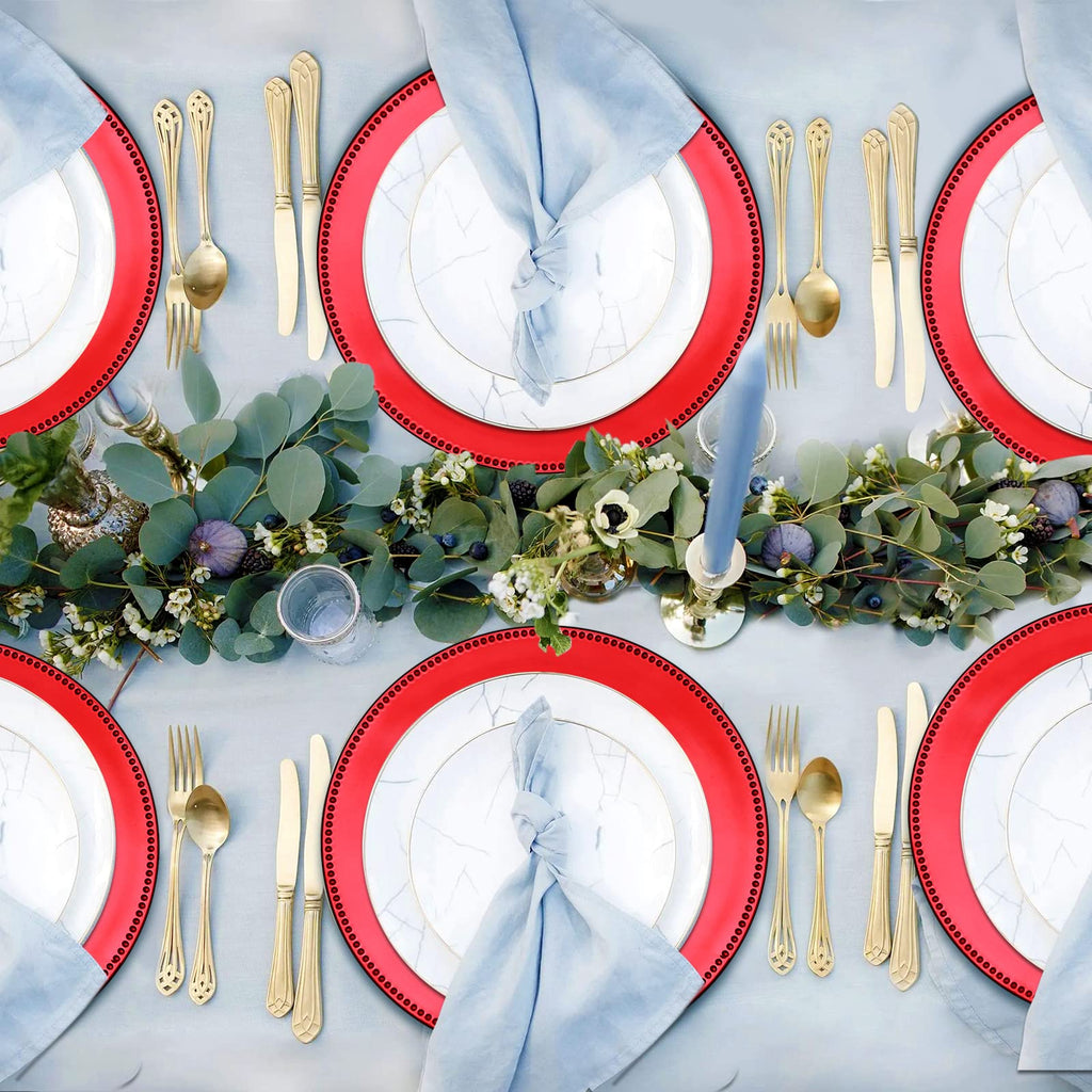 Red Bead Charger Plates 13inch, Set of 10 Plastic Round charger plates bulk wedding