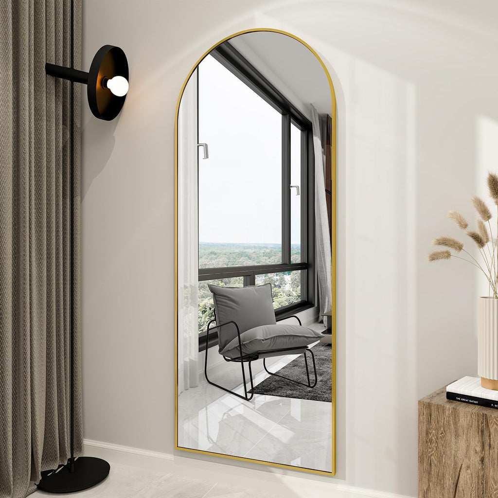 65" x 24" Arch Full-Length Mirror with Stand, Gold