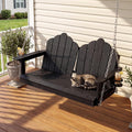 Porch Swing Bench for Adults, HDPE Wood Grain Outdoor Swing, Black | 2 seat for a couple or parent and child; two cup