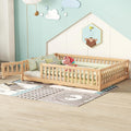 Full Size Montessori Floor Bed with Slats and Center Support Bar, Full Size Floor Bed with Door and Fence, Easy