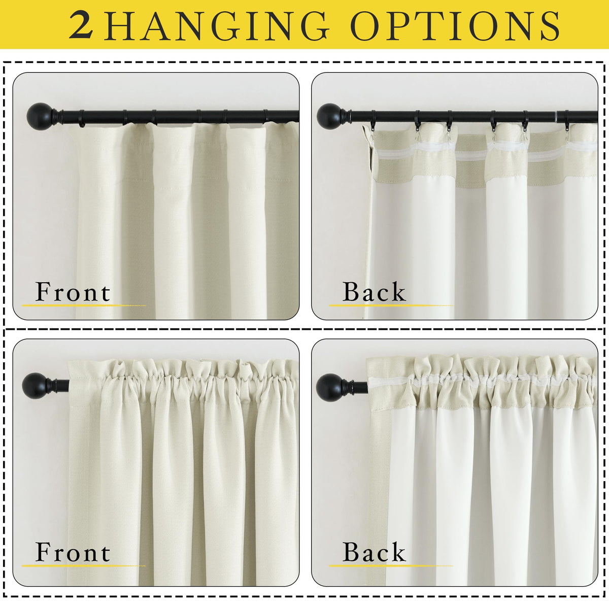 Thick Faux Linen Bedroom Curtains 108 inches Long, Room Darkening Dual Rod Pockets & Hook Belt Thermal Curtains Noise