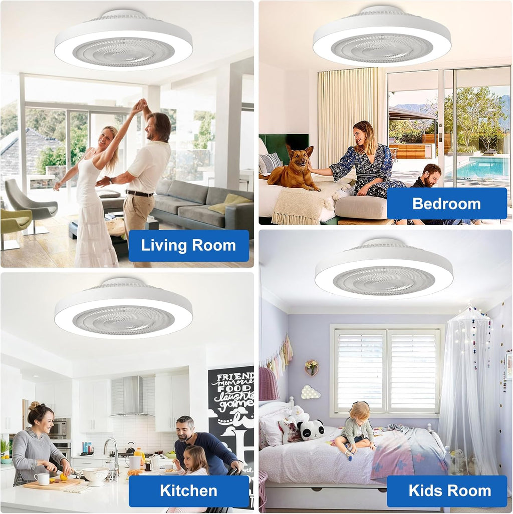 19" Smart Flush Mount Ceiling Fan with Light & Remote
