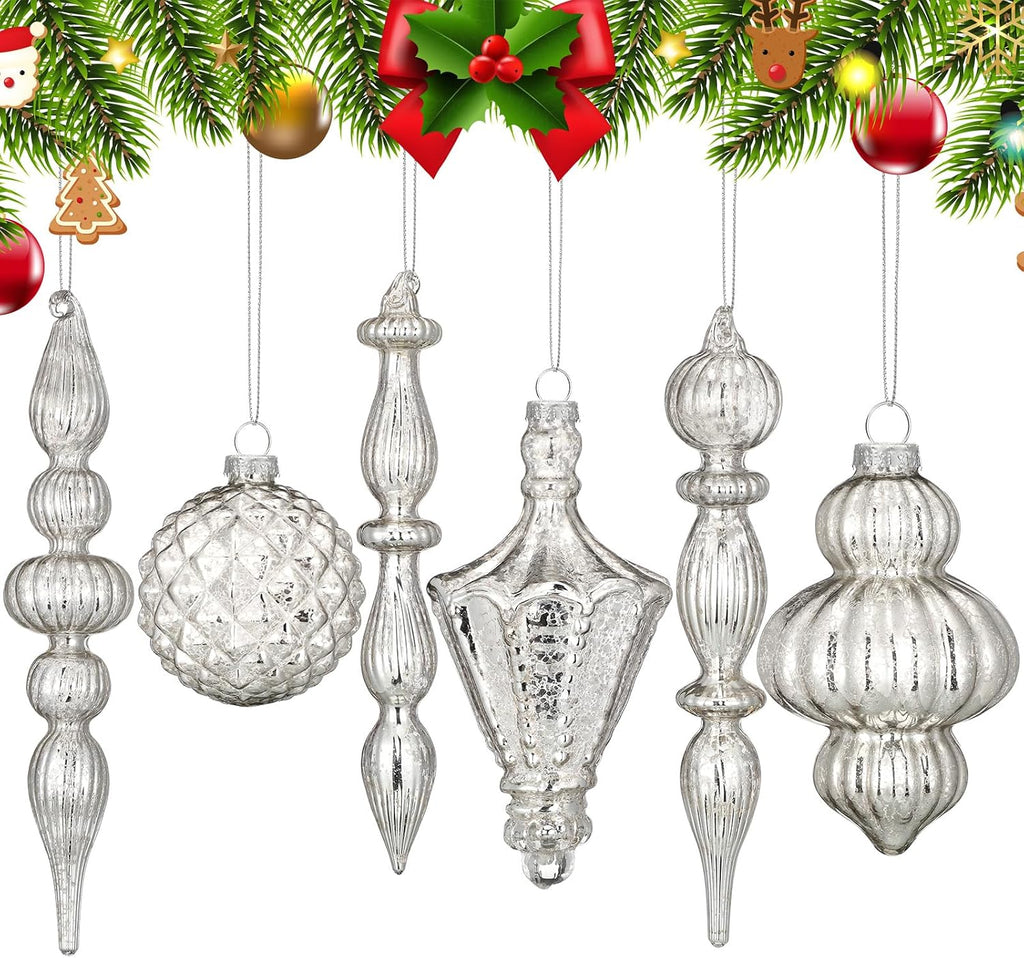 Vintage Silver Christmas Mercury Glass Ornament Set 7.87''