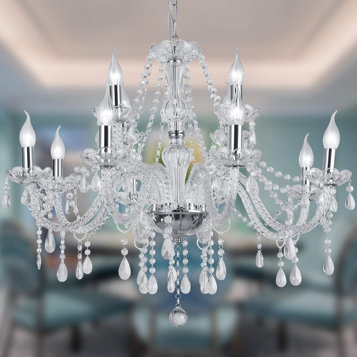 Fifteen-Light Crystal Candle Chandelier, Grand Maria Theresa-Style