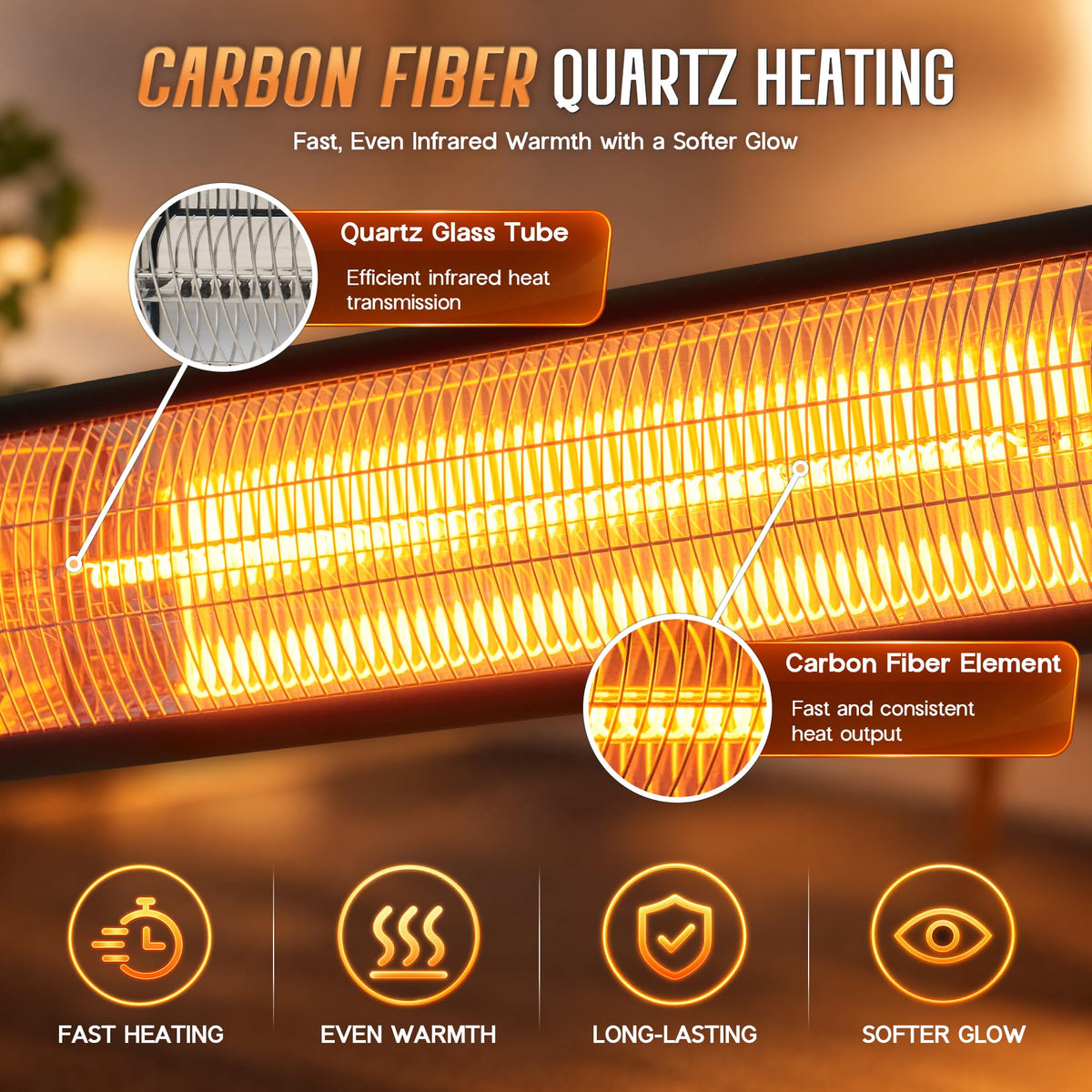 1500W Electric Patio Heater, Carbon Fiber Infrared Heater