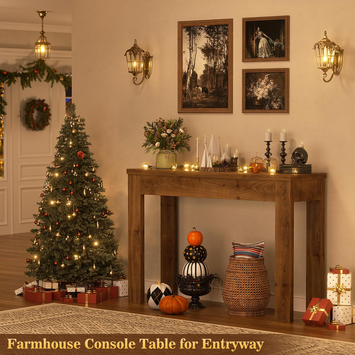 Small Console Table, 32" Farmhouse Narrow Sofa Table