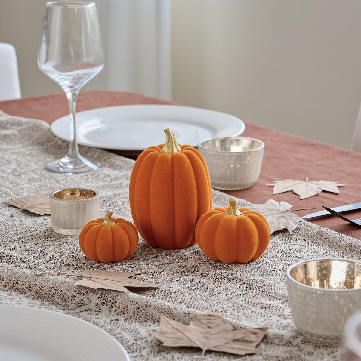 Fall Pumpkin Decor, Fake Flocked Pumpkin Decoration