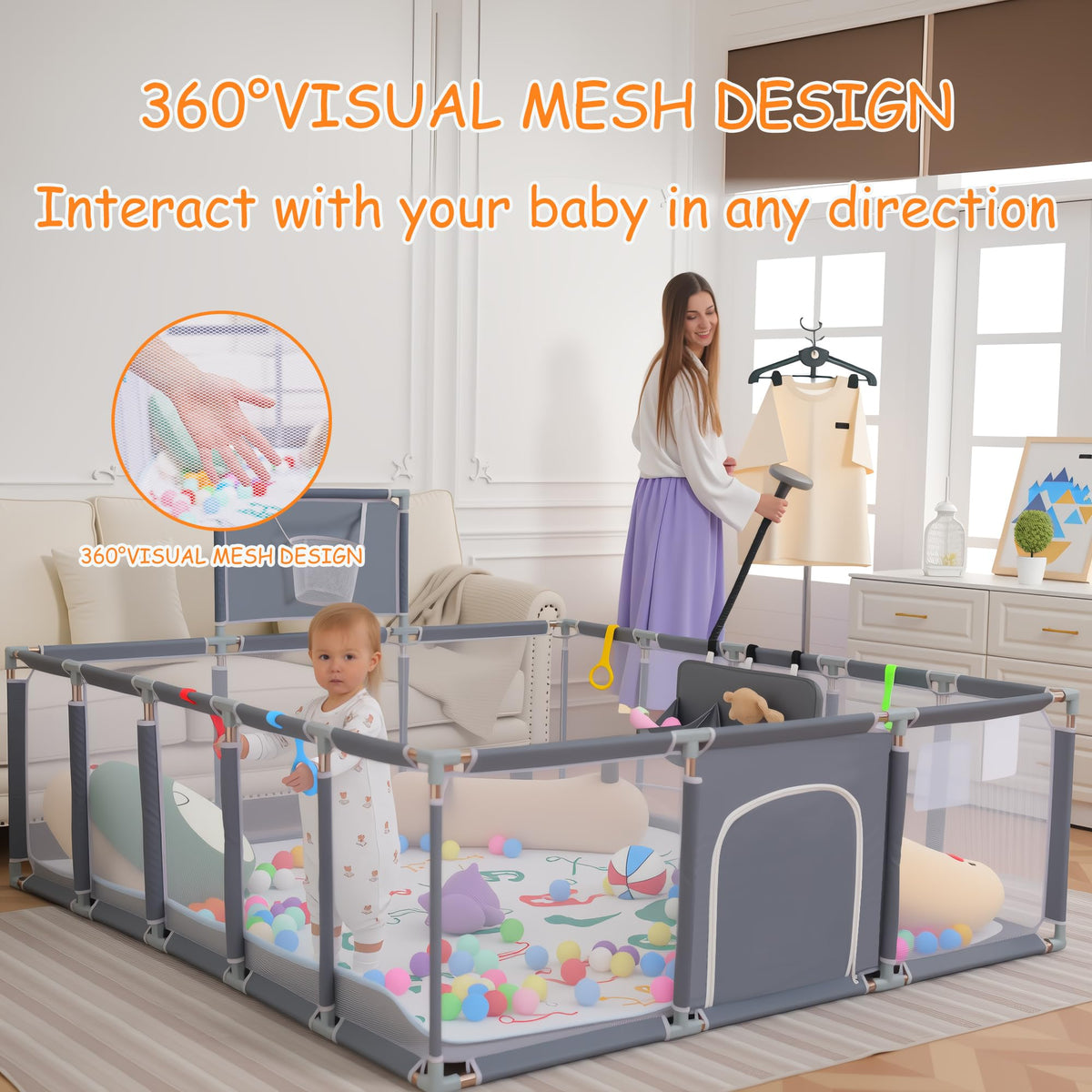 Playpen, 79"x71"Baby Playpen with Mat Indoor&Outdoor Playpen for Babies and Toddlers with Breathable Play Pen with