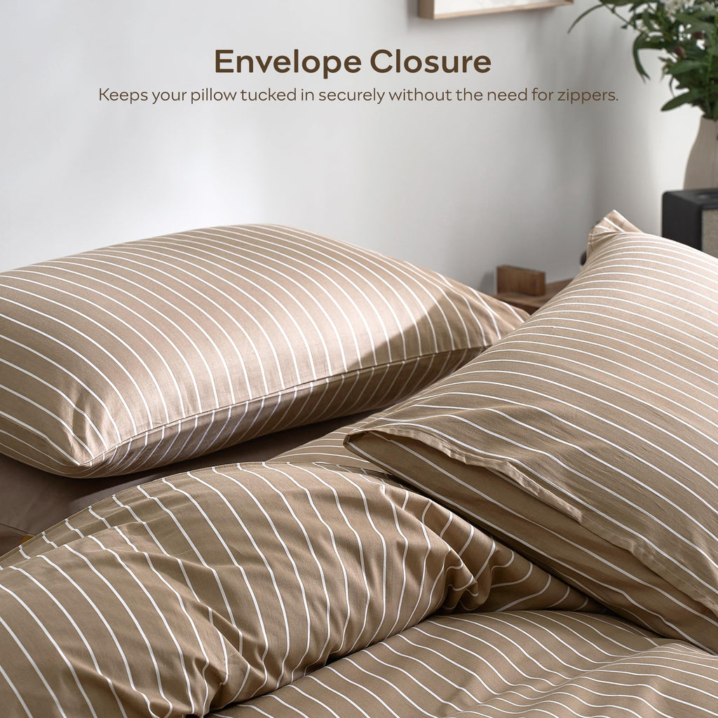 100% Cotton Brown Vertical Stripe Duvet Cover Set