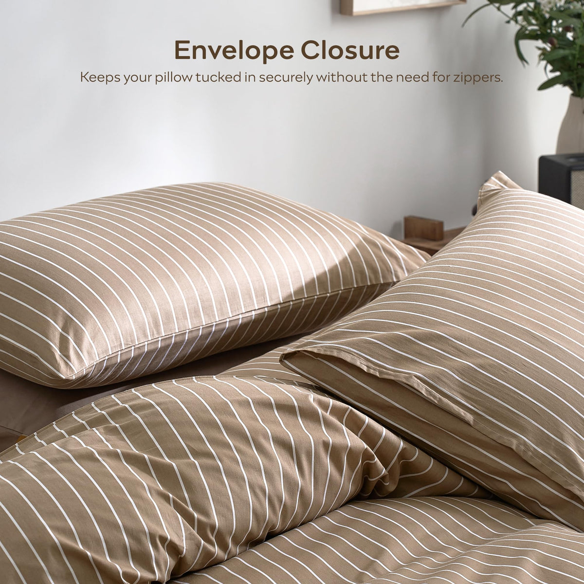 100% Cotton Brown Vertical Stripe Duvet Cover Set