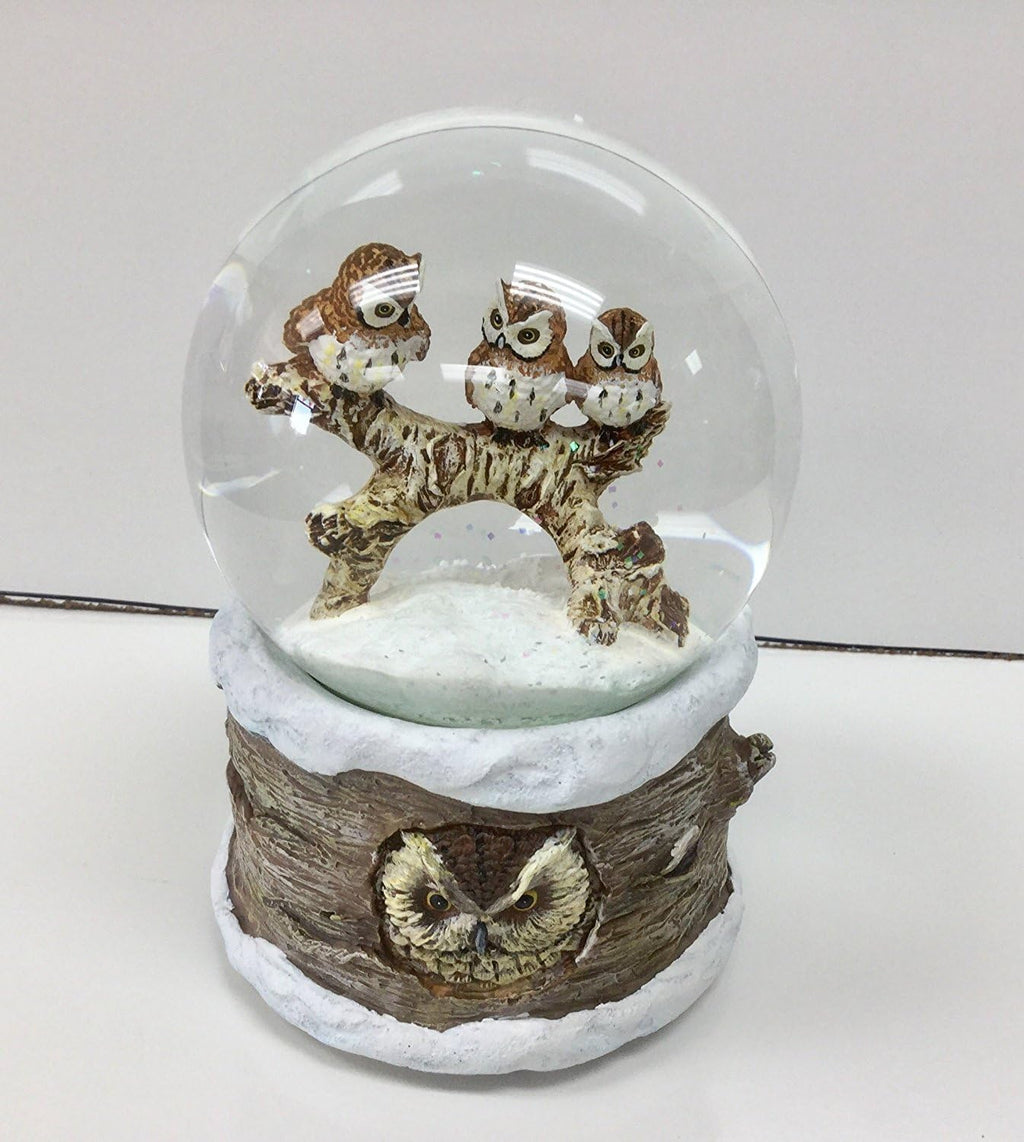 Winter Barn Owls 100mm Musical Snow Globe Plays Carol of The Bells