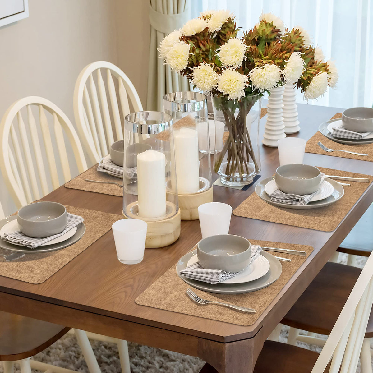 Faux Leather Placemats Set of 6, Easy to Clean, Brown