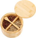 Natural bamboo Salt and Pepper Bowl, Bamboo Salt Cellar and Spices Storage Box With Built-in Spoon and Magnetic