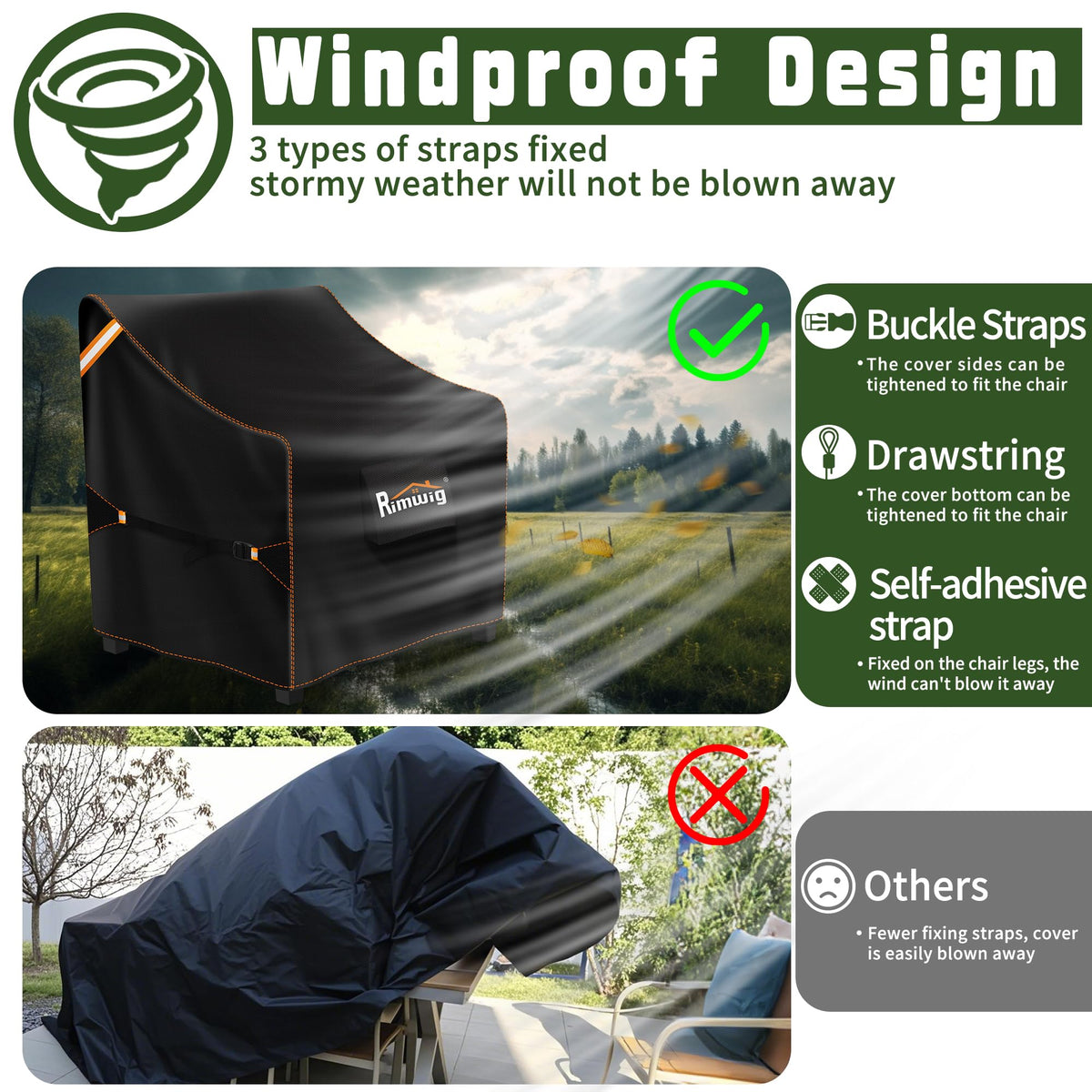 2 Pack Outdoor Furniture Swivel Cover Waterproof