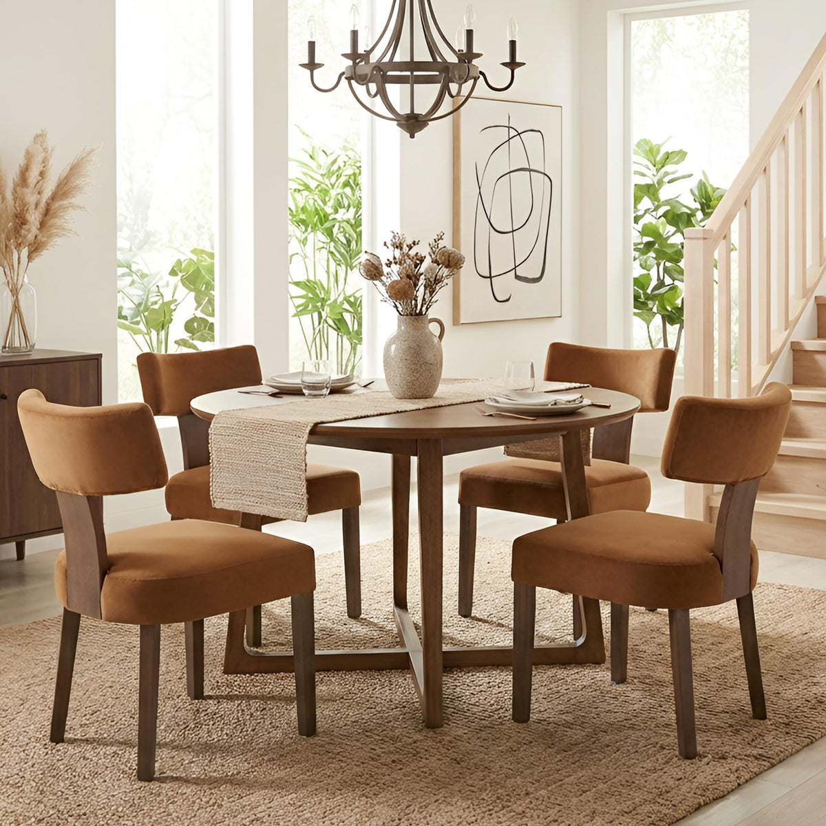 Mid Century Modern Dining Chairs, Velvet Fabric Farmhouse Upholstered and Curved Backrest Kitchen Accent Chairs Set