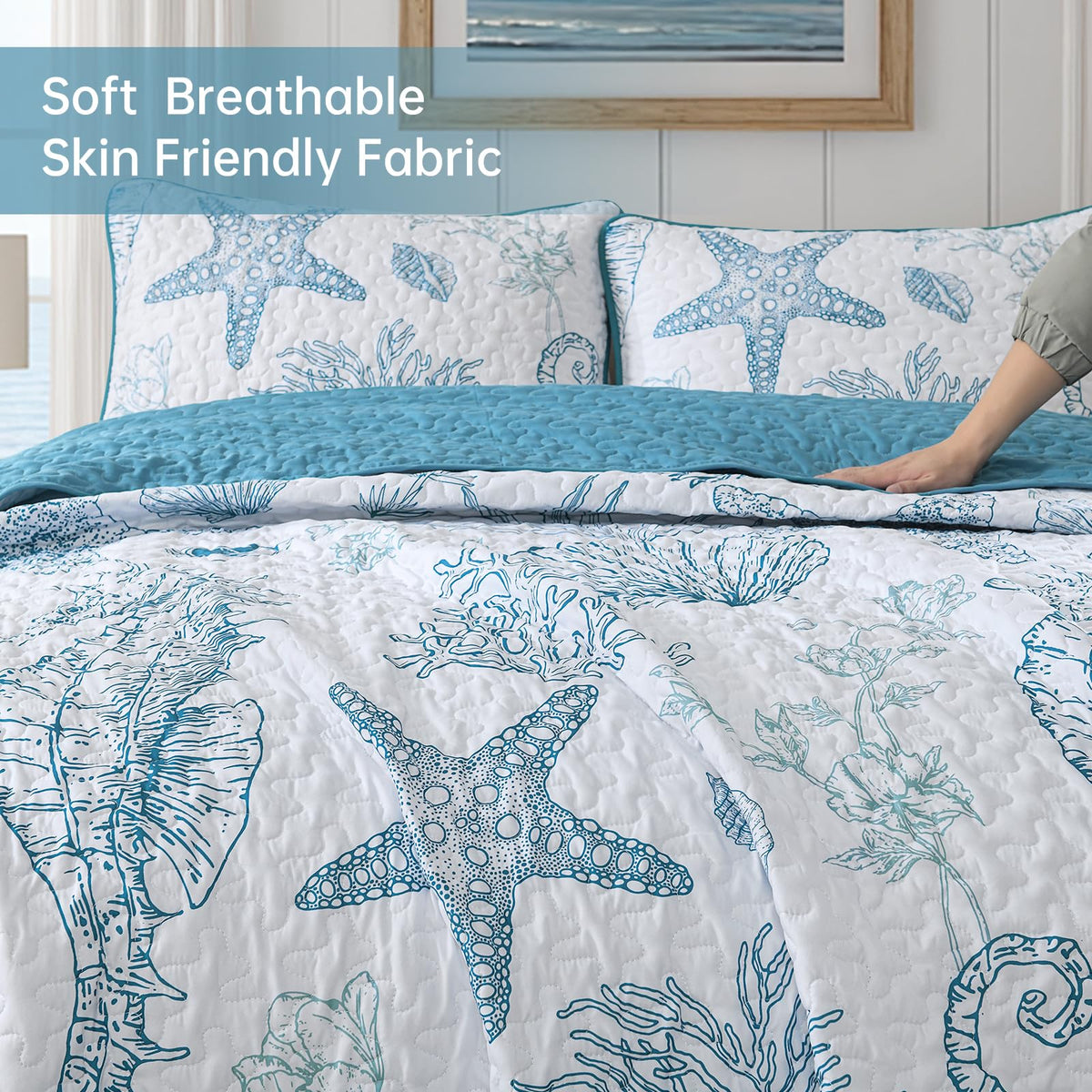 Coastal Quilts, Blue Ocean Beach Themed Bedding Set
