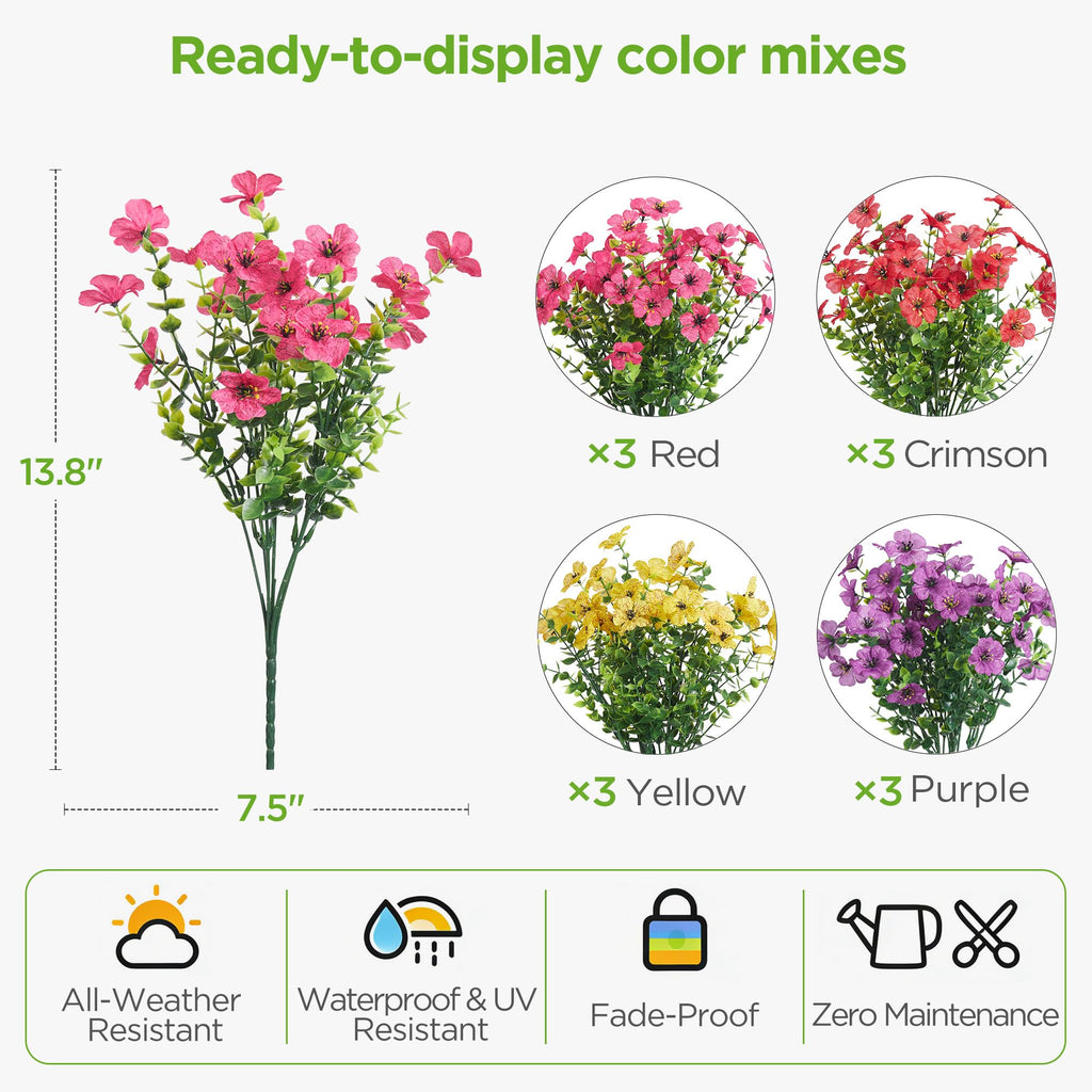 Artificial Hanging Flowers for Outdoors Fake Plants Baskets 4 Hues