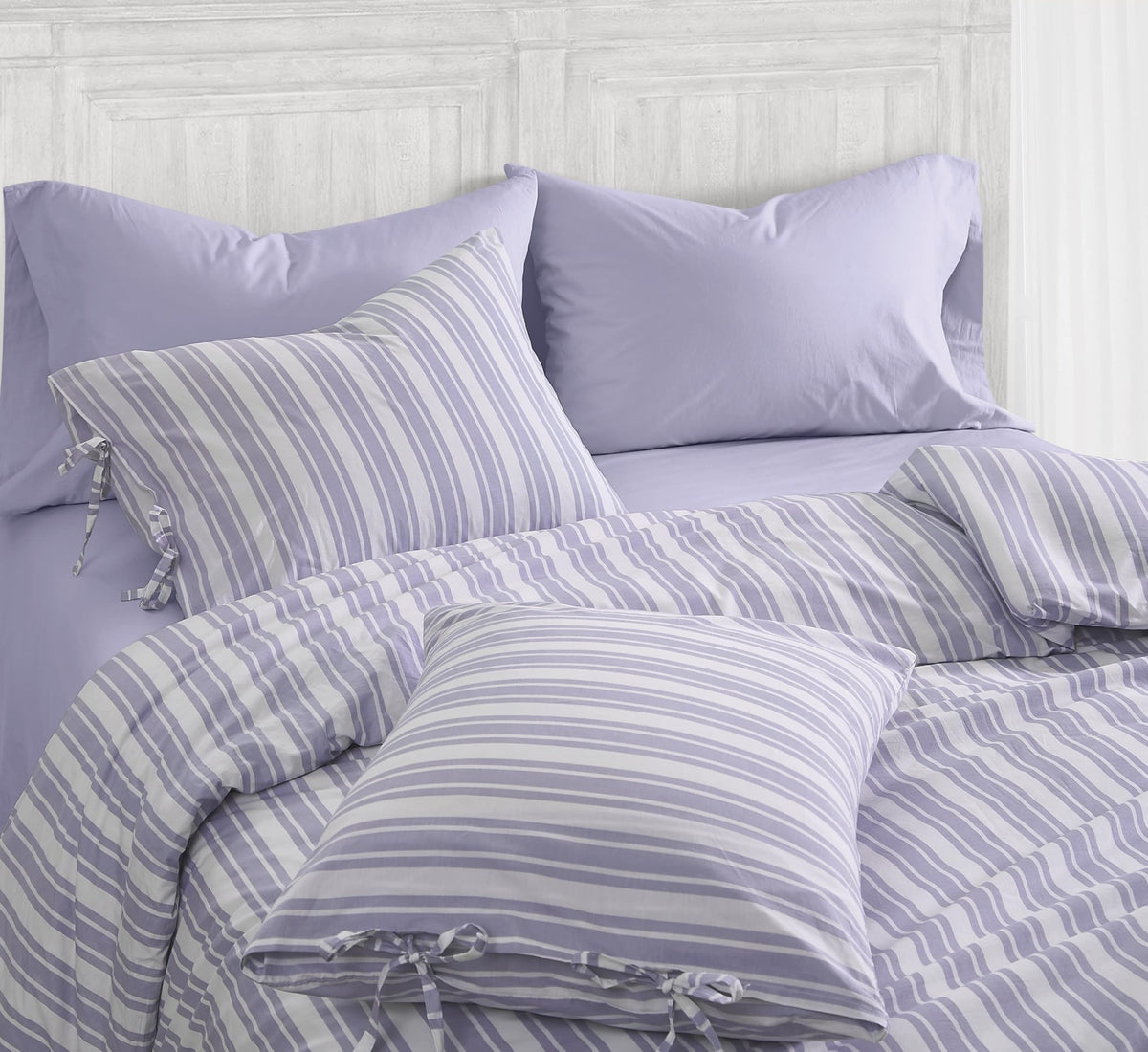 Wide Ticking Stripe Lavender 3 Piece Duvet Set