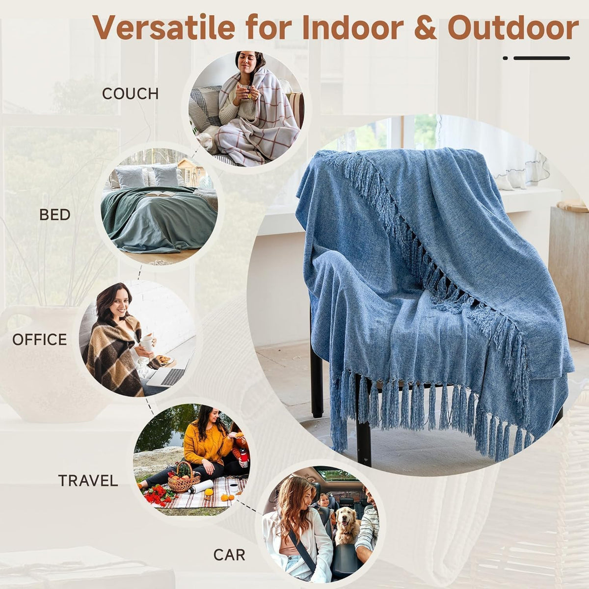 Chenille Throw Blanket for Couch, 50'' X 60'', Blue