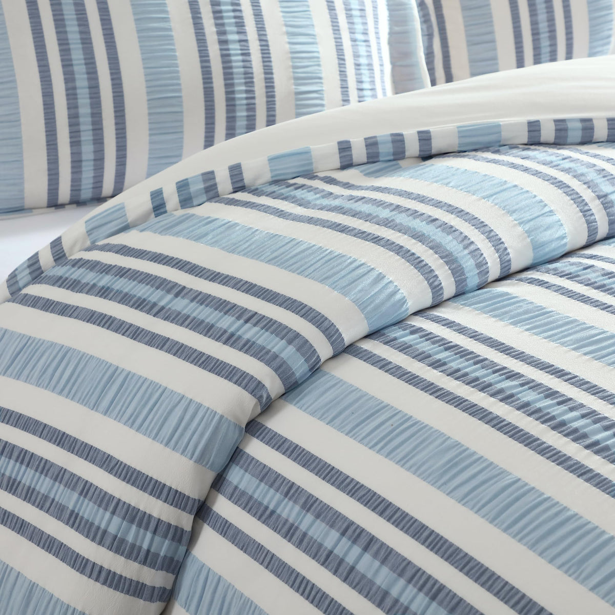 Seaside Stripes Textured Comforter Set (90x94in) with 2 Pillowcases (26x20in) - Coastal Stripe - Blue