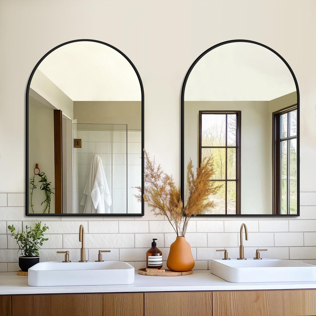 2 Pack 24" x 36" Arched Bathroom Vanity Mirror for Over Sink, Black