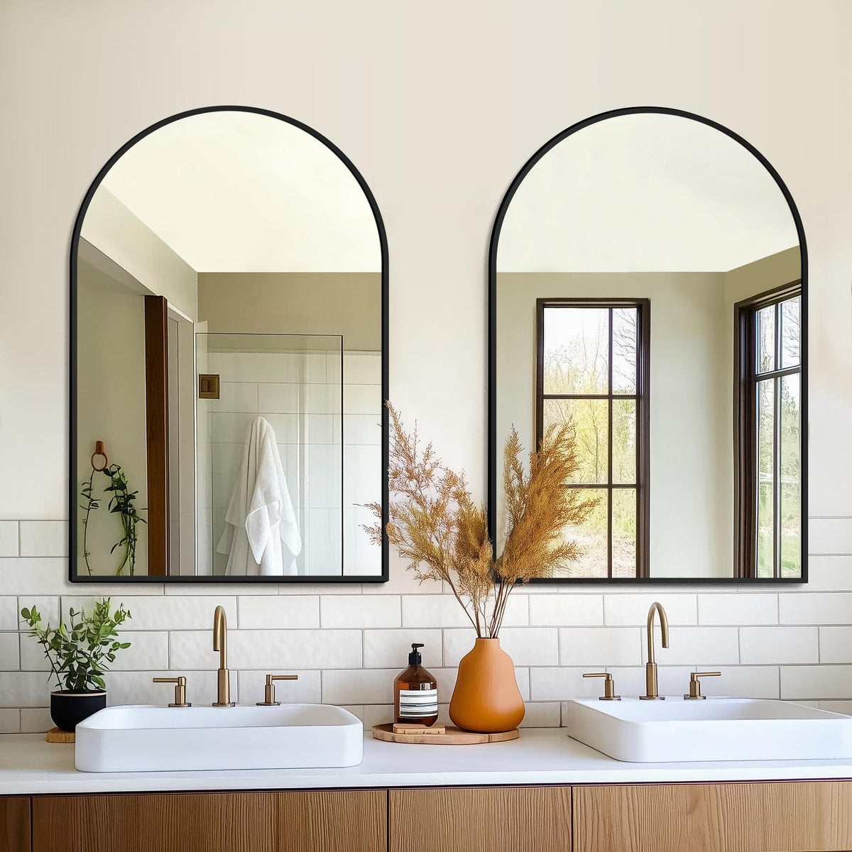 2 Pack 24" x 36" Arched Bathroom Vanity Mirror for Over Sink, Black
