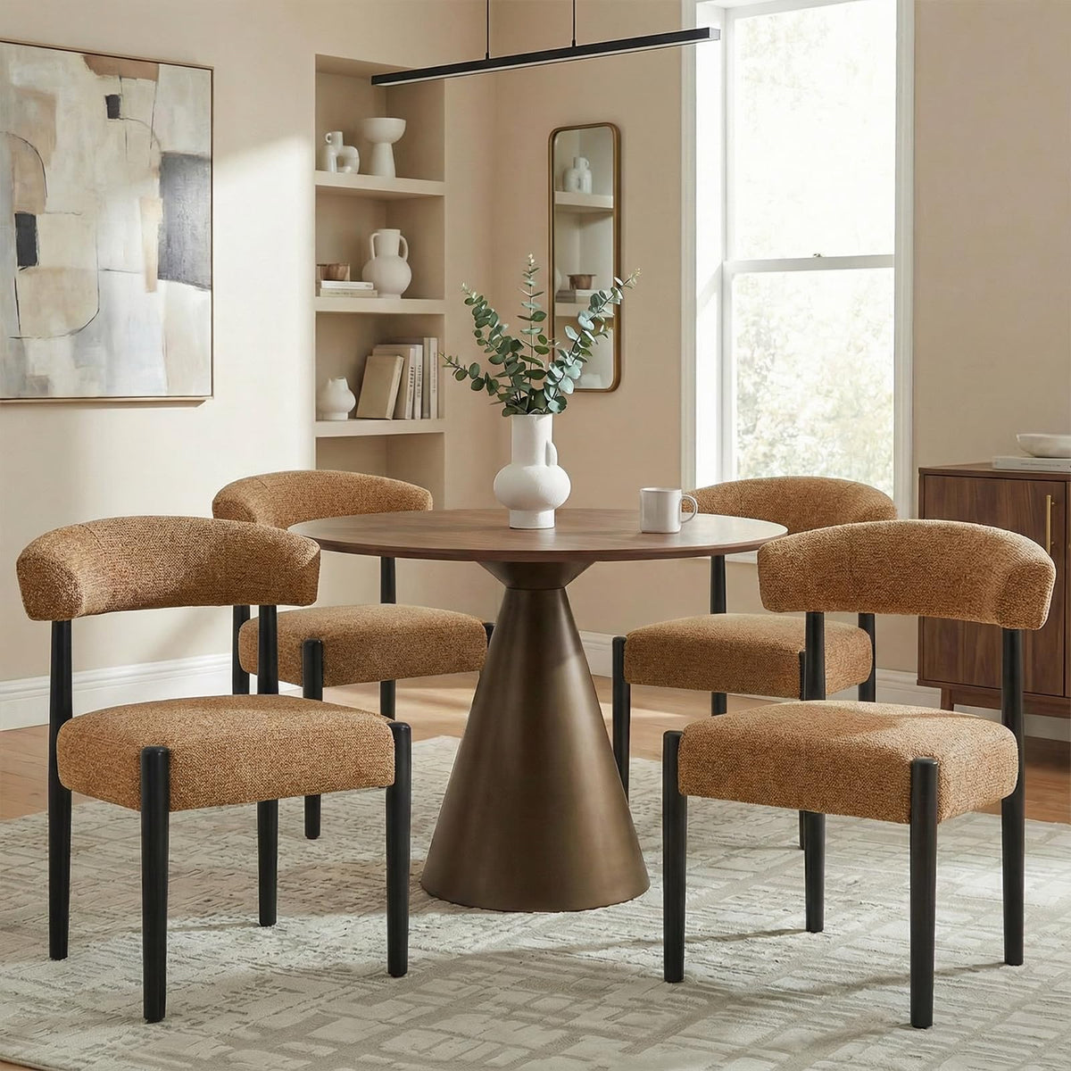 Wooden Dining Chairs Set of 4 with Black Wood Legs, Curved Backrest