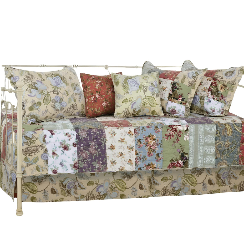 100% Cotton Authentic Patchwork Quilted Daybed Set, 7 Piece, Blooming Prairie