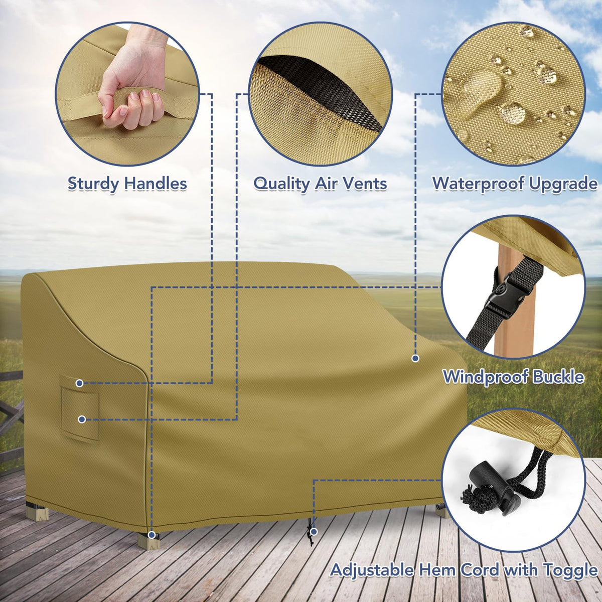 Outdoor Couch Cover Waterproof, 3-Seater Outdoor Sofa Cover, Patio Furniture Covers with Air Vent and Handles, 78W x