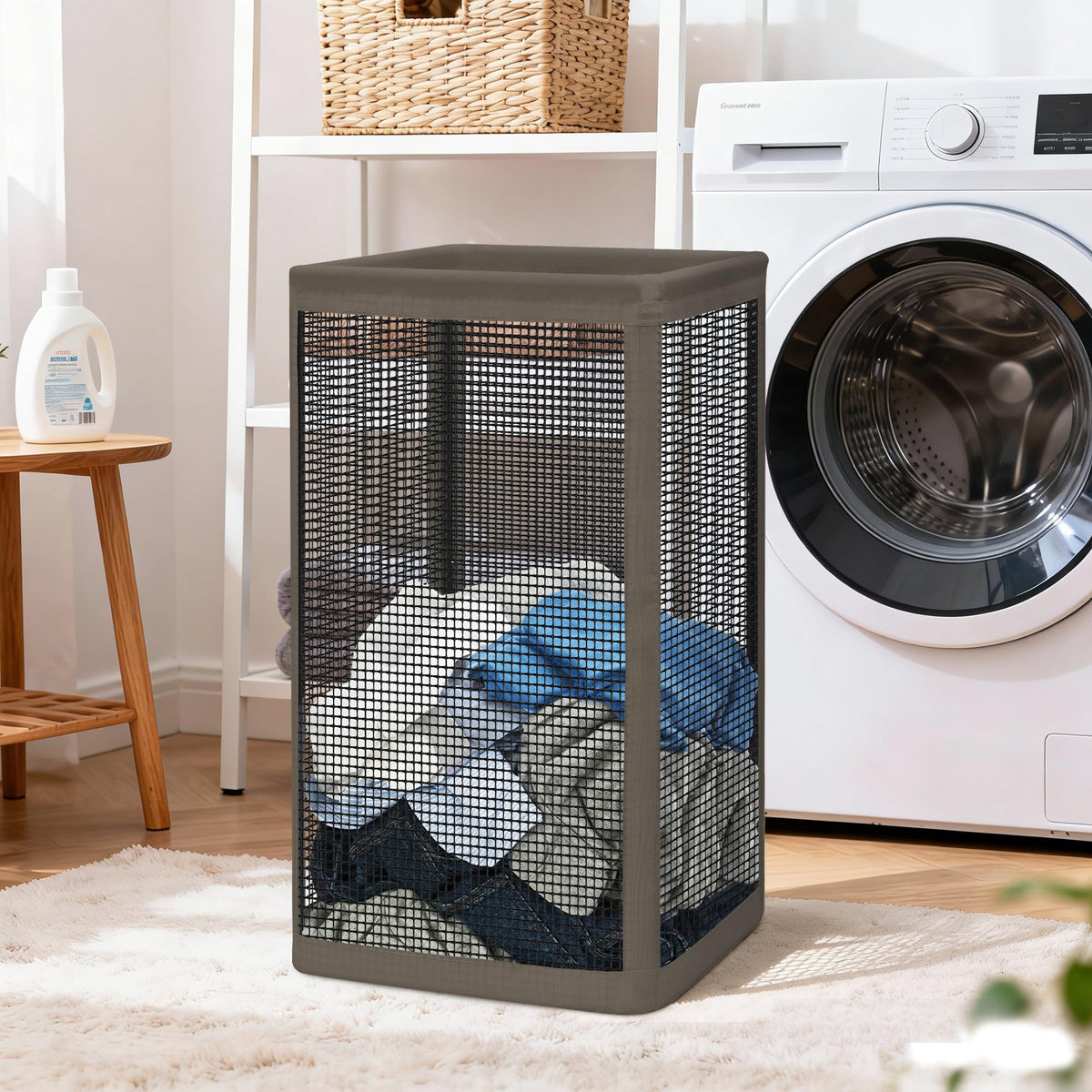 Mesh Laundry Hamper, 23.7 Gal. Tall Laundry Basket for Airflow, Strong Metal Dirty Clothes Hamper for College Dorm