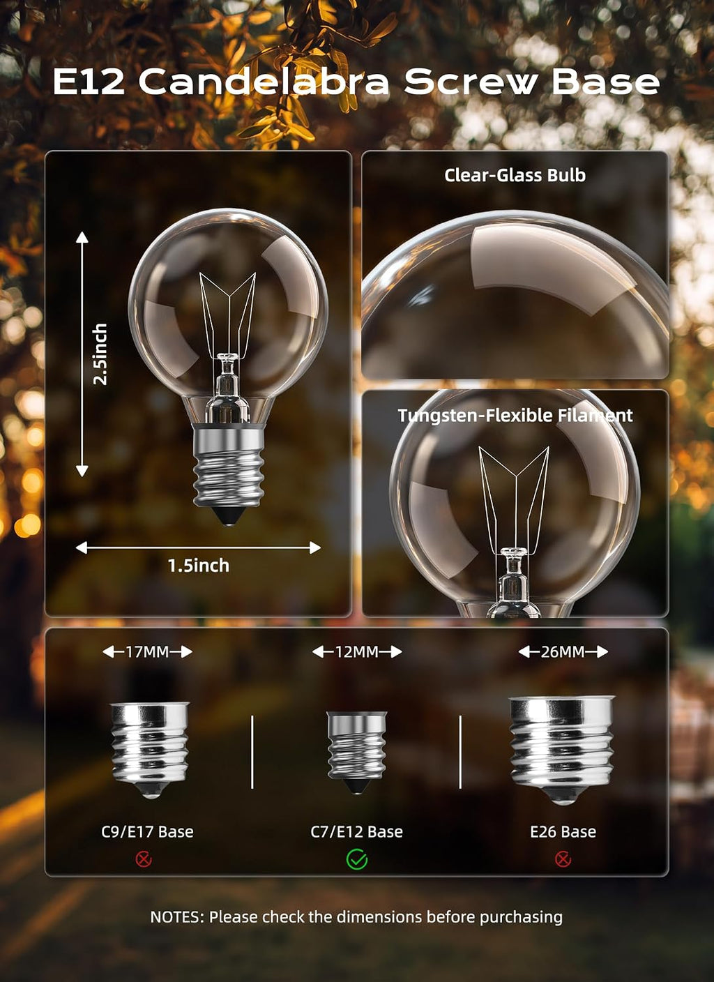25 Pack G40 Replacement Light Bulbs, E12 Base, Warm White
