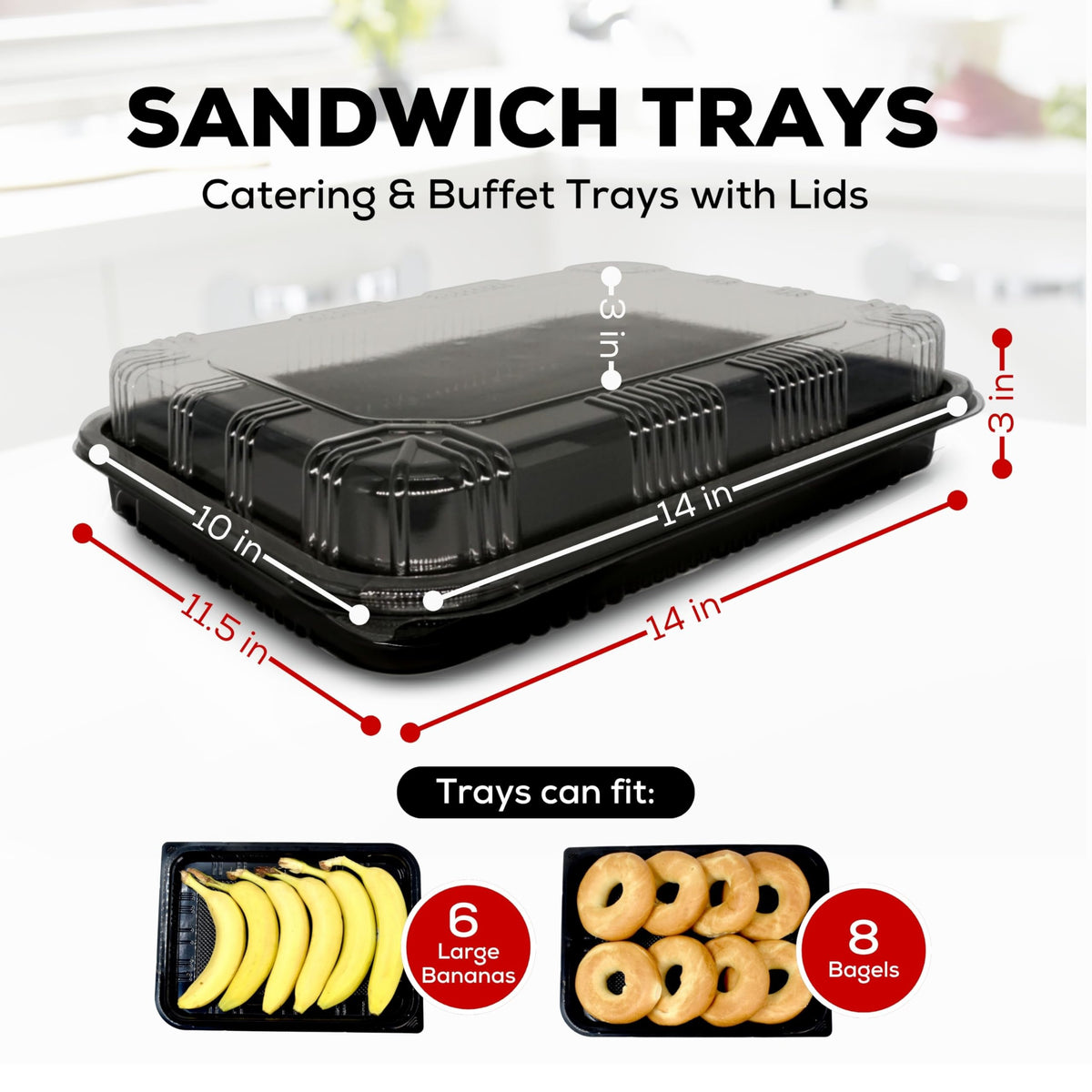 6 Pack Catering Trays with Lids - 13" Serving Tray with Lid, Heavy Duty Recyclable Plastic Party Platters for
