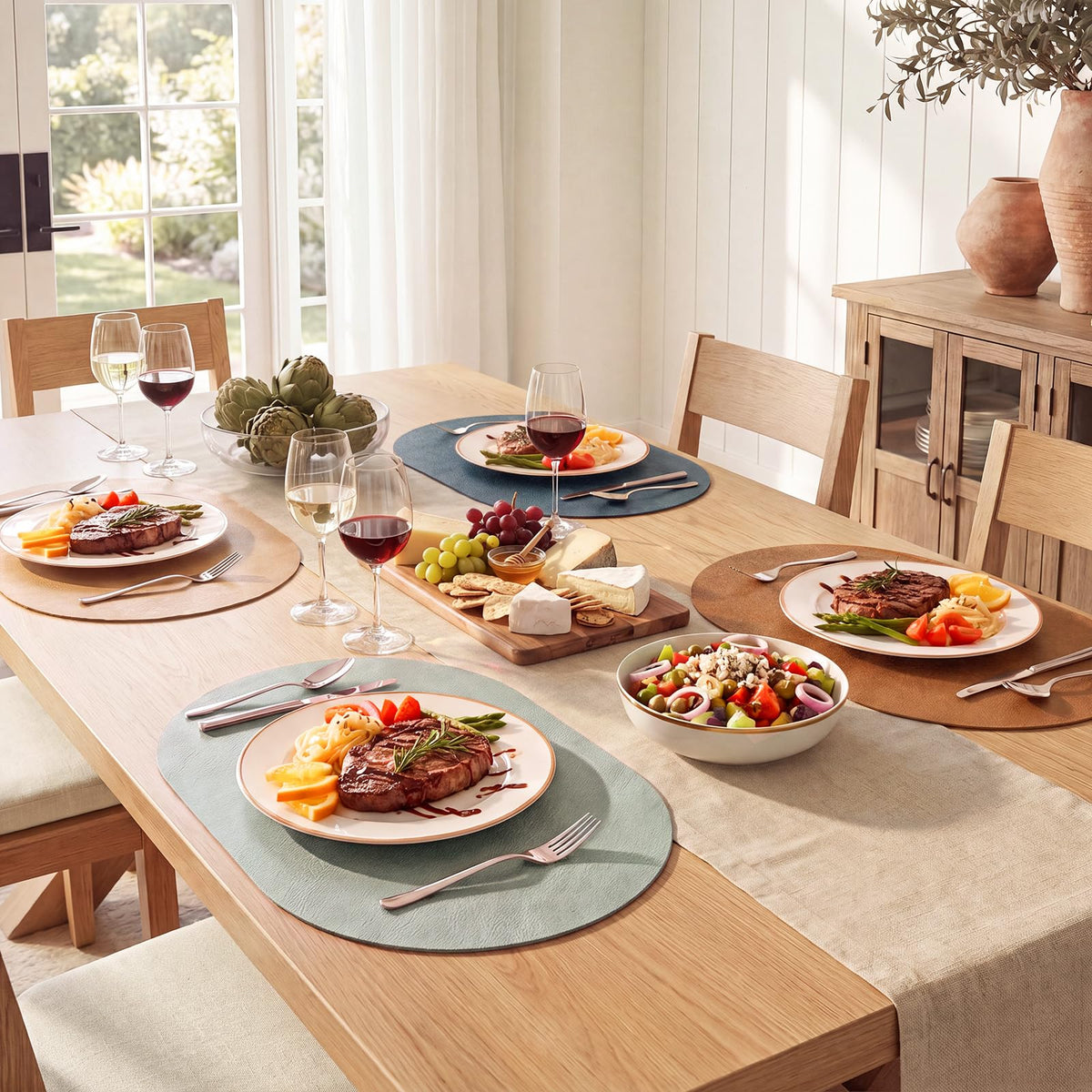 Vinyl Faux Leather Oval Placemats, Set of 4, Multicolor