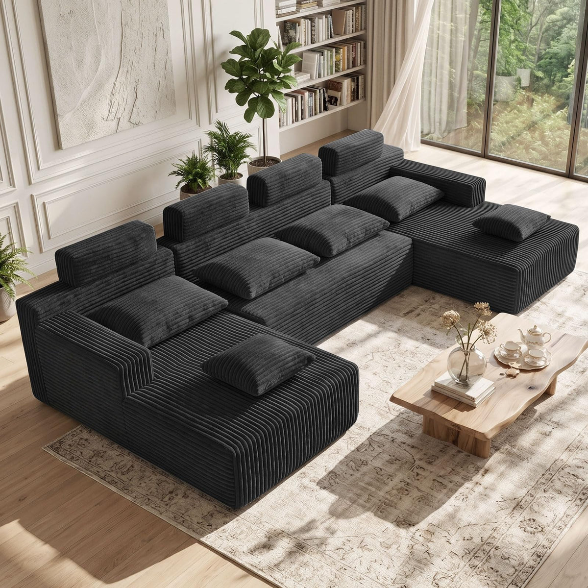 Boneless Couches - 134" Modular Sectional Sofa U Shaped Oversized Deep Seat High Back Corduroy No Assembly Modern